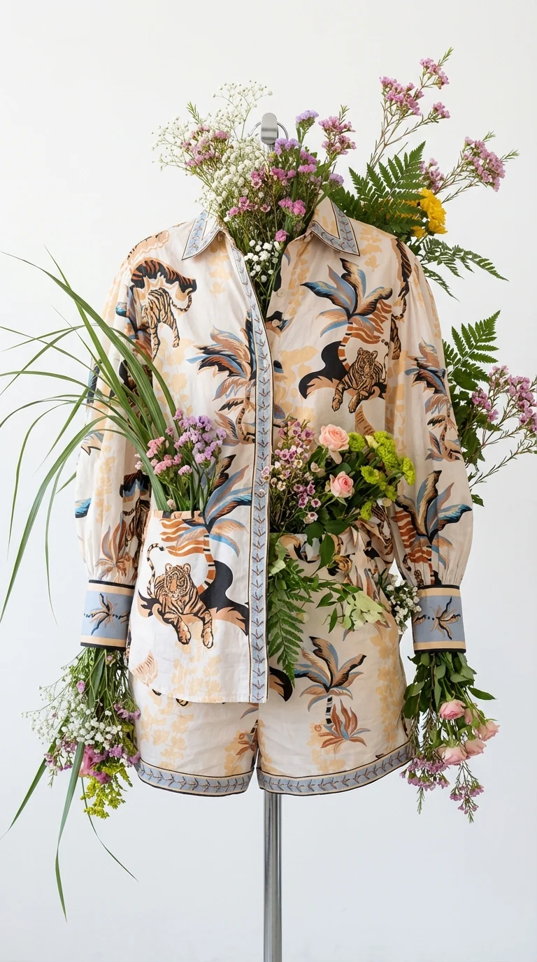Conjunto estampado de la colección intervenido con flores y plantas